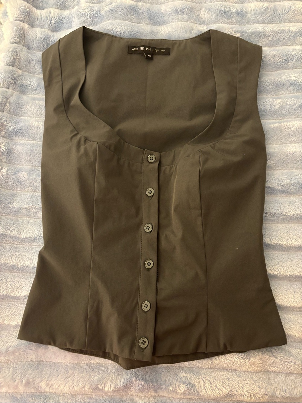 FENITY Olive Green Button Front Women’s Top w Lace-Up Back - XS